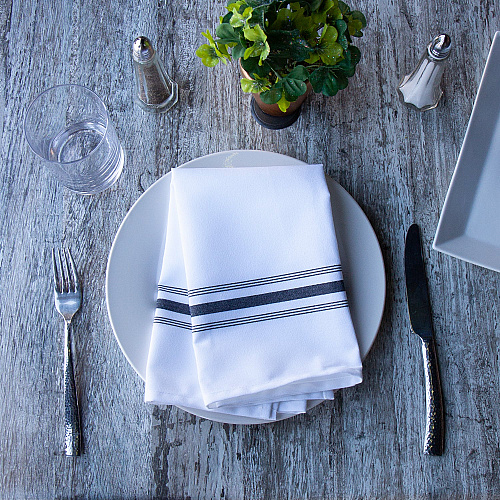 Mariposa Bistro Napkin 18x22 Black Stripe - Case Of 120 (BISTRO-BL-CS)