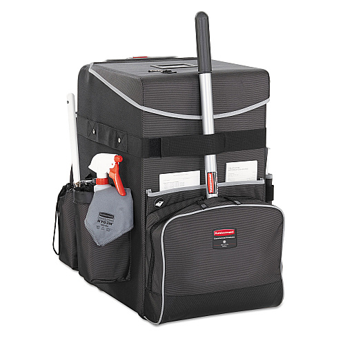 Rubbermaid Commercial Executive Quick Clean Janitorial Cart, Synthetic Fabric, 16 Compartments, 14.25" x 16.5" x 25", Dark Gray (1902465)