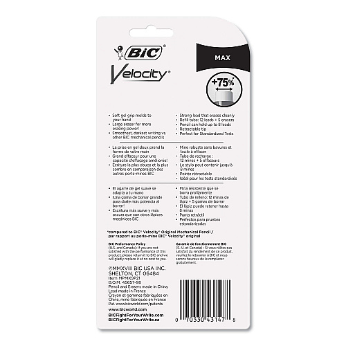 BIC Velocity Max Pencil, 0.9 mm, HB (#2), Black Lead, Assorted Barrel Colors, 2/Pack (MPMX9P21)