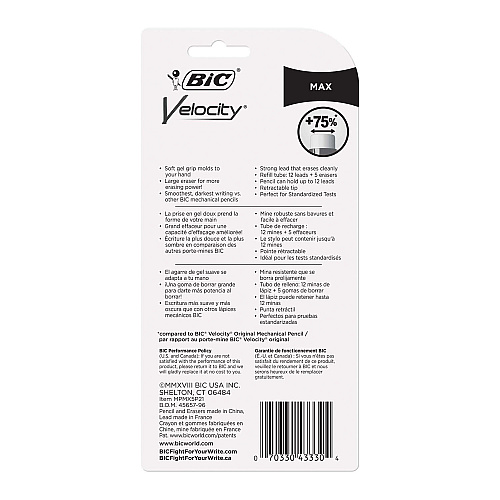 BIC Velocity Max Pencil, 0.5 mm, HB (#2), Black Lead, Gray Barrel, 2/Pack (MPMX5P21)