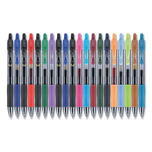 Pilot G2 Premium Gel Pen, Retractable, Fine 0.7 mm, Assorted Ink and Barrel Colors, 20/Pack (31294)