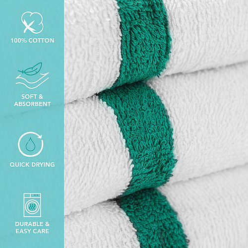 Power Gym Hand Towel 16x27 Green Stripe - Pack Of 12 (PWR-1627-3GRCS)