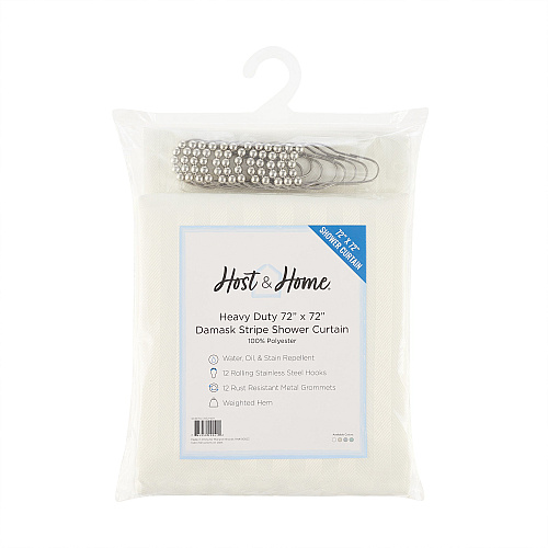 Host & Home Poly Shower Curtain Set 72x72 Damask Bright White - Case Of 12 (SCSETD-7272-WH)