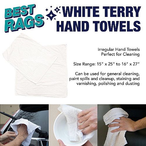 W54 Hand Towel Size Terry Wipers White - 25lb Box (N-W54-25)