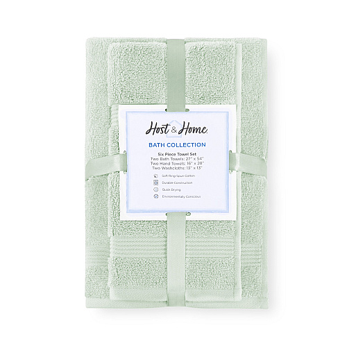 Host & Home 6pc Bath Towel Set Green - Case Of 6 Sets (HHBST-6PK-GR-CS)