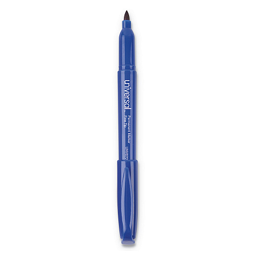 Universal Pen-Style Permanent Marker, Fine Bullet Tip, Blue, Dozen (UNV07073)