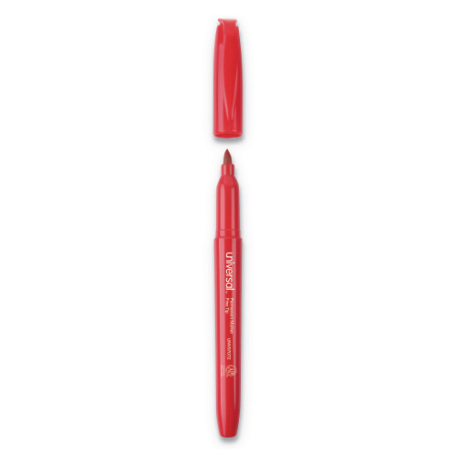 Universal Fine Point Permanent Markers - Red Ink, Dozen Pack, Low Odor Pen Style Markers