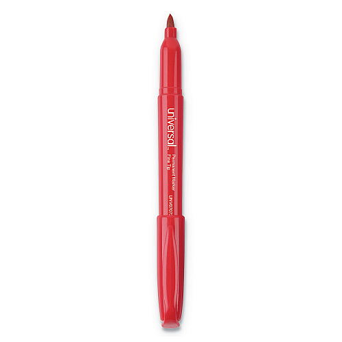 Universal Pen-Style Permanent Marker, Fine Bullet Tip, Red, Dozen (UNV07072)