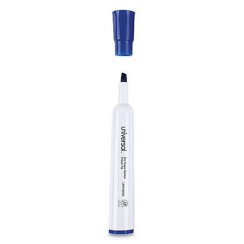 Universal Dry Erase Marker, Broad Chisel Tip, Blue, Dozen (UNV43653)