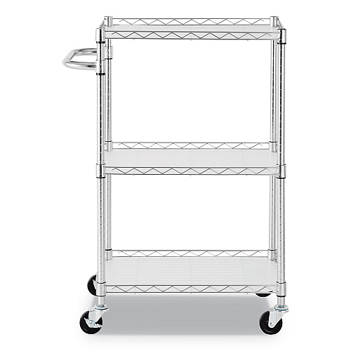Alera Three-Shelf Wire Cart with Liners, Metal, 3 Shelves, 450 lb Capacity, 24" x 16" x 39", Silver (ALESW322416SR)