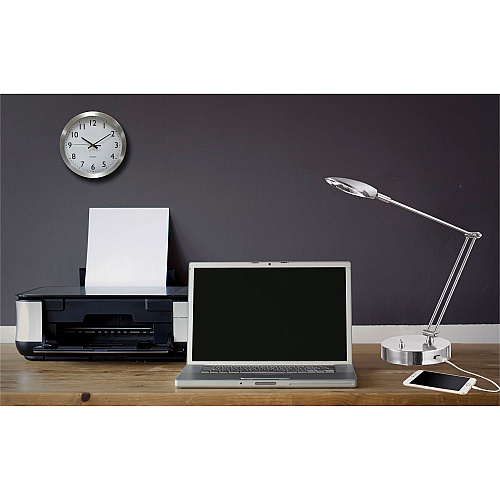 Alera Adjustable LED Task Lamp with USB Port, 11w x 6.25d x 26h, Brushed Nickel (ALELED900S)