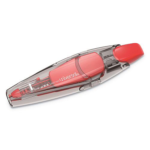 Universal Retractable Pen Style Correction Tape, Transparent Gray/Red Applicator, 0.2" x 236", 4/Pack (UNV75605)