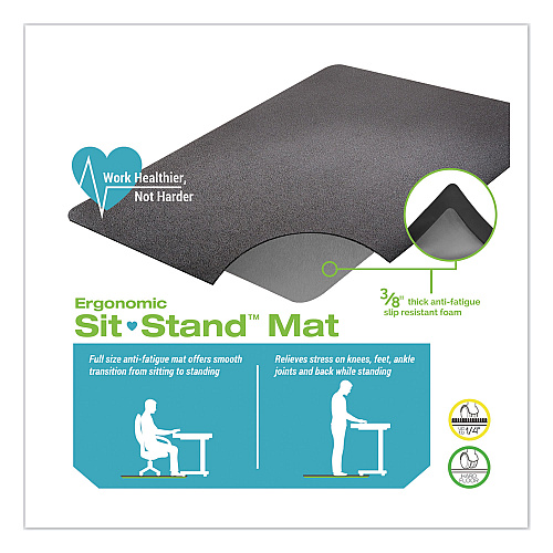 Deflecto Ergonomic Sit Stand Mat, 53 x 45, Black (CM24242BLKSS)