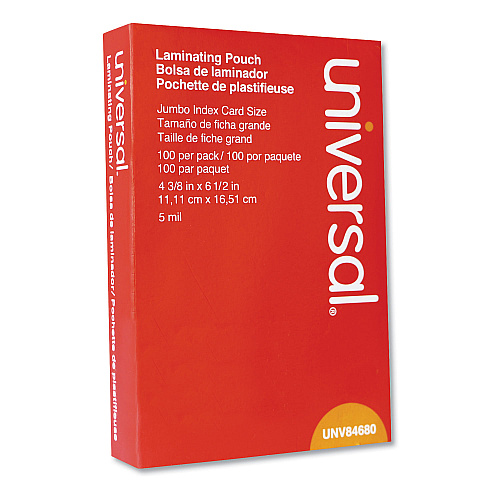 Universal Laminating Pouches, 5 mil, 6.5" x 4.38", Gloss Clear, 100/Box (UNV84680)