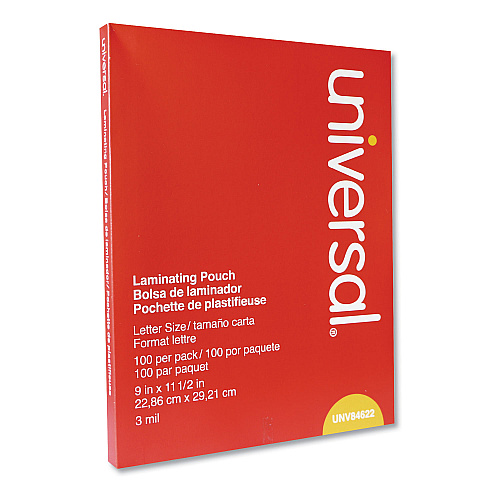 Universal Laminating Pouches, 3 mil, 9" x 11.5", Gloss Clear, 100/Box (UNV84622)