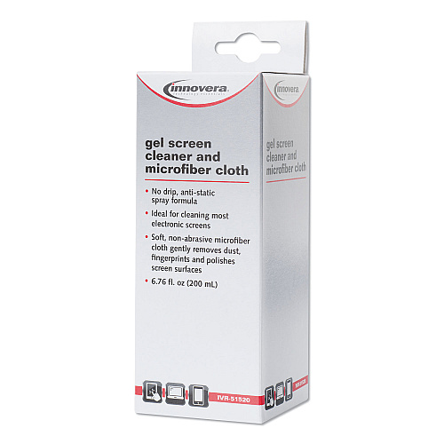 Innovera Anti-Static Gel Screen Cleaner, with Gray Microfiber Cloth, 4 oz Spray Bottle (IVR51520)