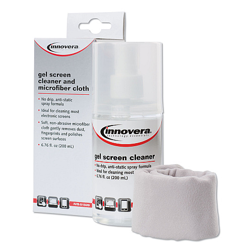 Innovera Anti-Static Gel Screen Cleaner, with Gray Microfiber Cloth, 4 oz Spray Bottle (IVR51520)