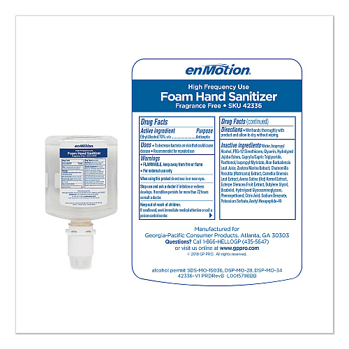 Georgia Pacific Professional GP enMotion High-Frequency-Use Foam Sanitizer Dispenser Refill, Fragrance-Free, 1,000 mL, Fragrance-Free, 2/Carton (42336)