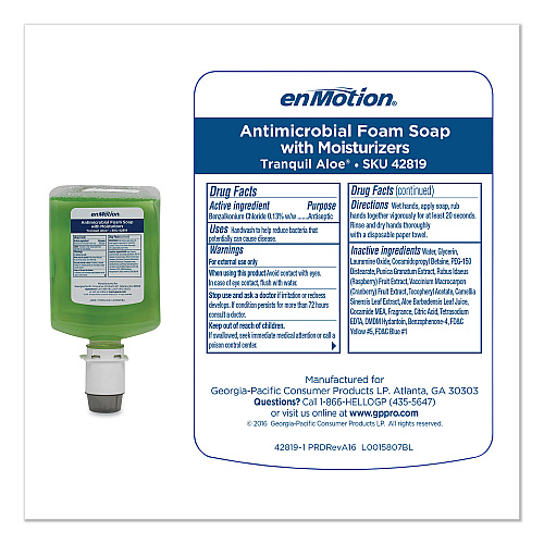 Georgia Pacific Professional GP enMotion Automated Touchless Antimicrobial Foam Soap Refill, Tranquil Aloe, 1,200 mL Bottle, 2/Carton (42819)