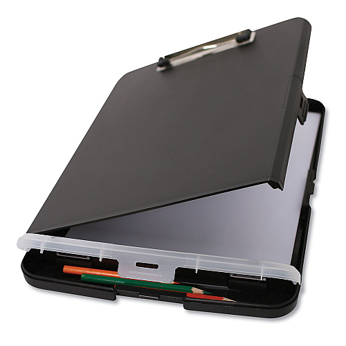 Universal Storage Clipboard with Pen Compartment, 0.5" Clip Capacity, Holds 8.5 x 11 Sheets, Black (UNV40319)