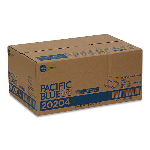 Pacific Blue&trade; Basic Multifold Paper Towels, 1-Ply, White, 4000 Towels (20204)