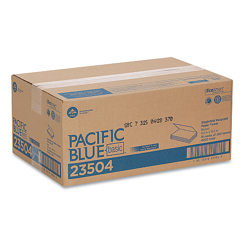Pacific Blue&reg; Singlefold Paper Towels, 1-Ply, Brown, 4000 Towels (23504)