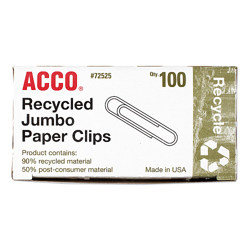 Acco&reg; Recycled Paper Clips, Jumbo, 100/Box, 10 Boxes/Pack (72525)