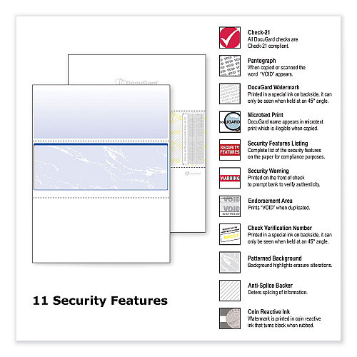 DocuGard Standard Security Check, 11 Features, 8.5 x 11, Blue Marble Middle, 500/Ream (04509)