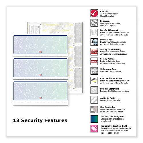DocuGard Premier Prismatic Check, 13 Features, 8.5 x 11, Blue/Green Prismatic, 500/Ream (04539RM)