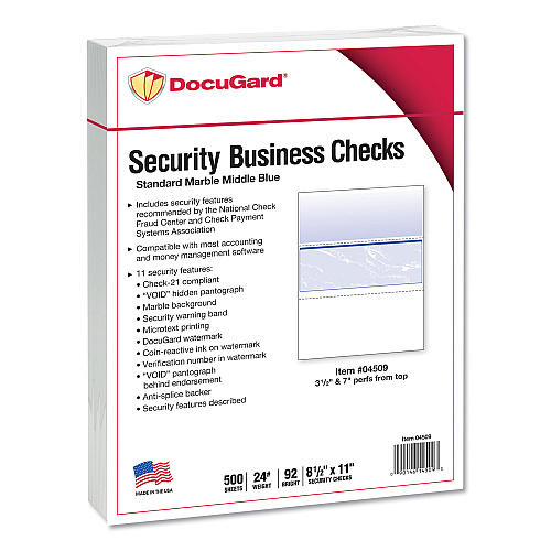 DocuGard Standard Security Check, 11 Features, 8.5 x 11, Blue Marble Middle, 500/Ream (04509)