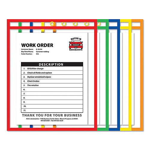 C-Line Stitched Shop Ticket Holders, Neon, Assorted 5 Colors, 75", 9 x 12, 10/Pack (43920)