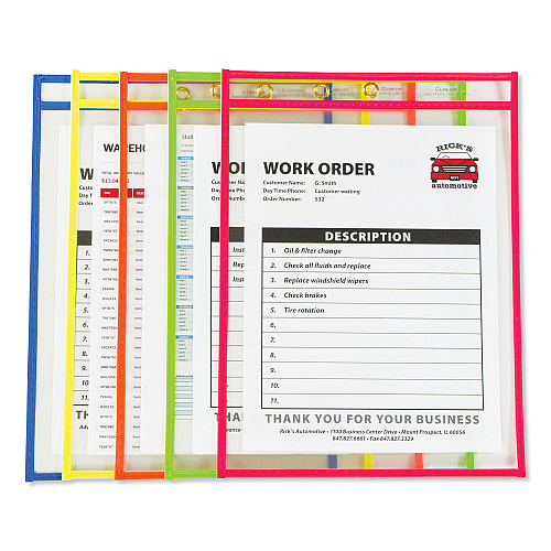 C-Line Stitched Shop Ticket Holders, Neon, Assorted 5 Colors, 75", 9 x 12, 10/Pack (43920)