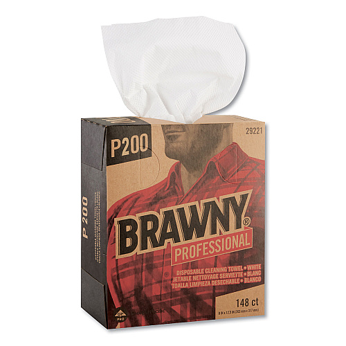 Brawny Light Duty Paper Wipers, 2-Ply, 8 x 12.5, White, 148/Box, 20 Boxes/Carton (29221)