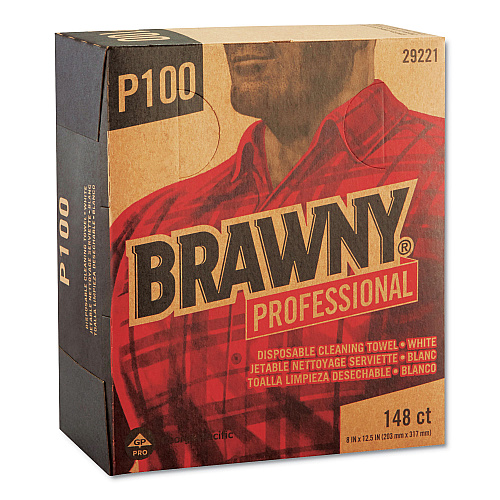 Brawny Light Duty Paper Wipers, 2-Ply, 8 x 12.5, White, 148/Box, 20 Boxes/Carton (29221)