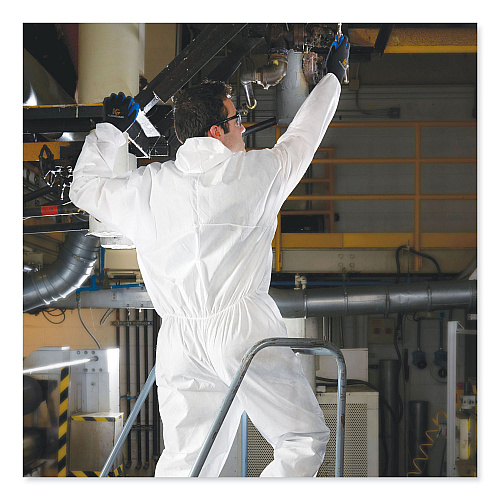KleenGuard A30 Elastic-Back and Cuff Hooded Coveralls, 2X-Large, White, 25/Carton (46115)