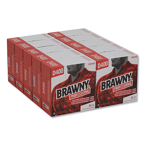 Brawny Medium Duty Premium DRC Wipers, 1-Ply, 9.25 x 16.3, Unscented, White, 90 Wipes/Box, 10 Boxes/Carton (2007003CT)