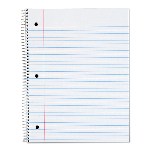Oxford Coil-Lock Wirebound Notebooks, 3-Hole Punched, 1-Subject, Medium/College Rule, Randomly Assorted Covers, (70) 10.5 x 8 Sheets (65021)