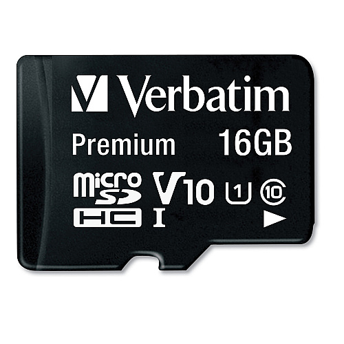 Verbatim 16GB Premium microSDHC Memory Card with Adapter, UHS-I V10 U1 Class 10, Up to 80MB/s Read Speed (44082)