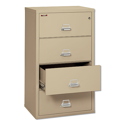 FireKing Insulated Lateral File, 4 Legal/Letter-Size File Drawers, Parchment, 31.13" x 22.13" x 52.75", 260 lb Overall Capacity (43122CPA)