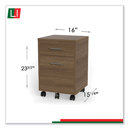 Linea Italia Urban Mobile File Pedestal, Left or Right, 2-Drawers: Box/File, Legal/A4, Natural Walnut, 16" x 15.25" x 23.75" (UR610NW)