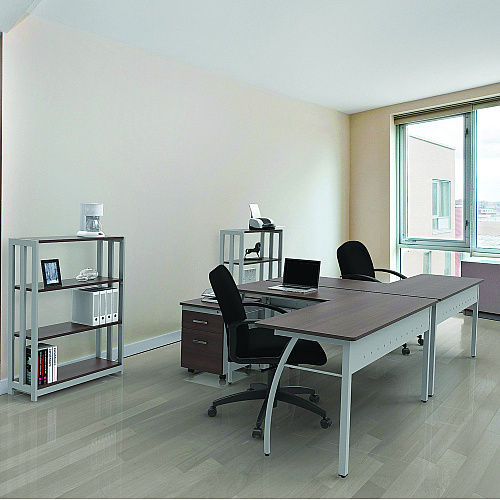 Linea Italia Trento Line L-Shaped Desk, 59.13" x 59.13" x 29.5", Mocha/Gray (TR737MOC)