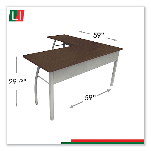 Linea Italia Trento Line L-Shaped Desk, 59.13" x 59.13" x 29.5", Mocha/Gray (TR737MOC)