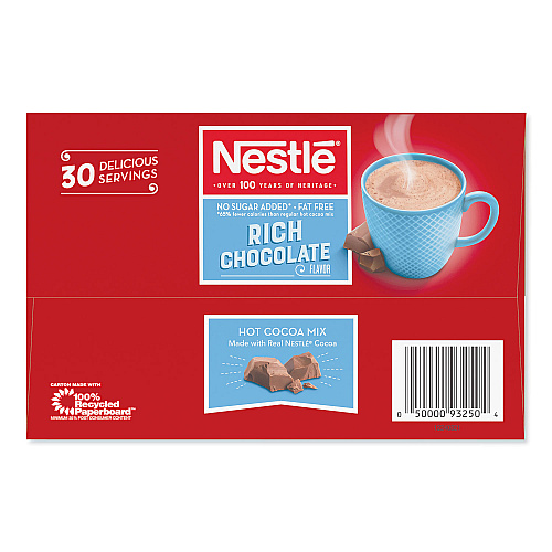 Nestle No-Sugar-Added Hot Cocoa Mix Envelopes, Rich Chocolate, 0.28 oz Packet, 30/Box (61411)