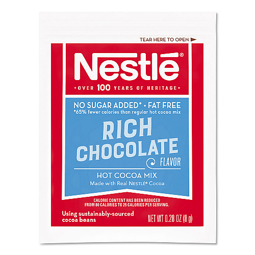 Nestle No-Sugar-Added Hot Cocoa Mix Envelopes, Rich Chocolate, 0.28 oz Packet, 30/Box (61411)