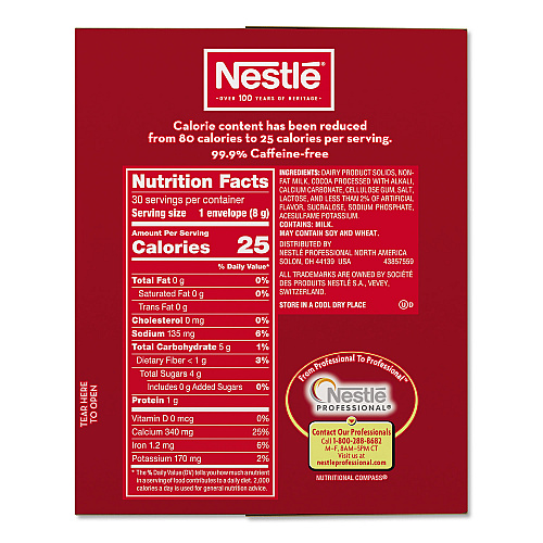 Nestle No-Sugar-Added Hot Cocoa Mix Envelopes, Rich Chocolate, 0.28 oz Packet, 30/Box (61411)