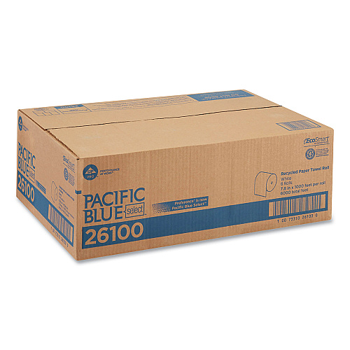 Pacific Blue&reg; Hardwound Roll Paper Towels, White, 1,000-ft. 6 Rolls (26100)