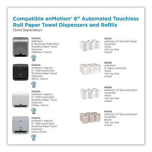 Georgia Pacific Professional EnMotion Paper Towels, 1-Ply, 8.25" x 420 ft, White, 6 Rolls/Carton (89410)
