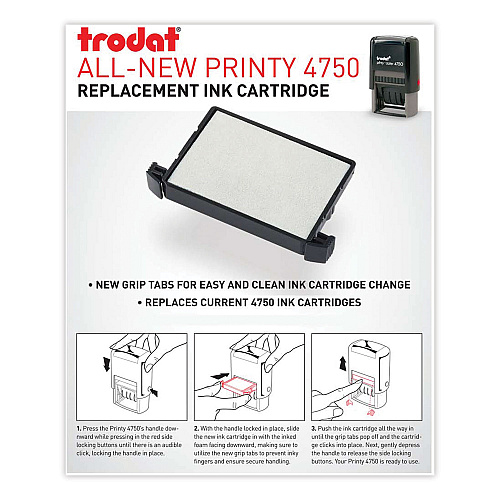 E4750 Printy Replacement Pad for Trodat Self-Inking Stamps, 1" x 1.63", Black (P4750BK)