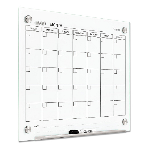 Quartet Infinity Magnetic Glass Calendar Board, One Month, 24 x 18, White Surface (GC2418F)
