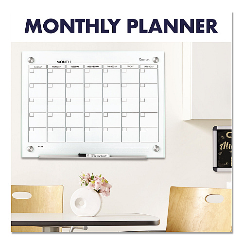 Quartet Infinity Magnetic Glass Calendar Board, One Month, 24 x 18, White Surface (GC2418F)